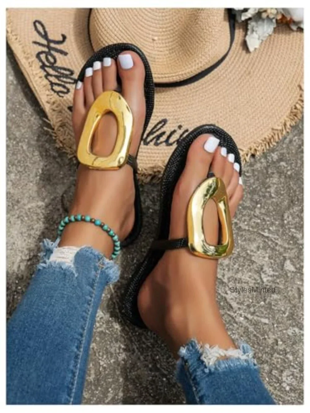 Gold Metallic Flip Flops Women's Flat Sandals Thong Slides